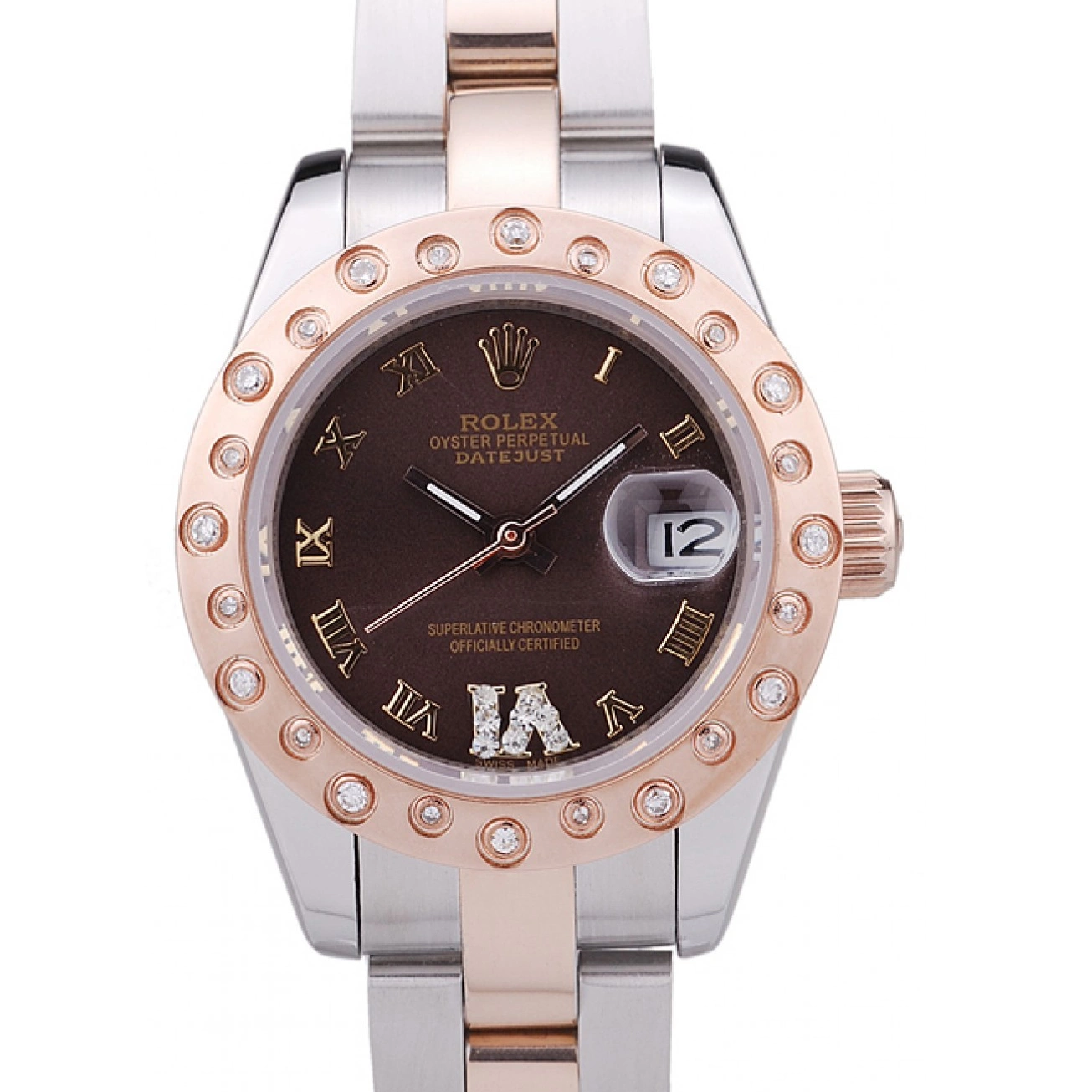 MiroTime 0809 Rolex Datejust Diamonds Rose Gold Polished Bezel Brown Dial 7475